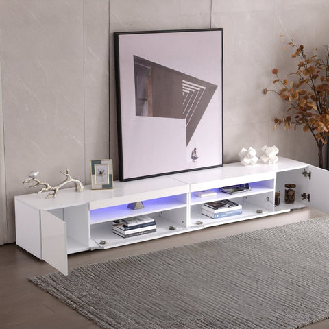 Rootz White Modern TV Cabinet - Entertainment Stand - Media Console - Ample Storage Space - 240L x 39W x 35H cm