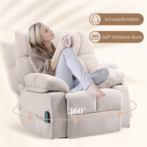 Rootz Massage Chair - TV Armchair - Recliner Chair - Luxury Fabric - Heat Function - 98cm x 90cm x 98cm