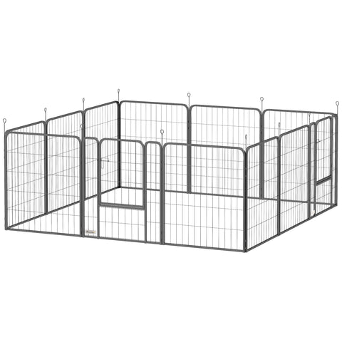 Rootz 12-Panel Dog Park - Foldable Pet Playpen - Modular Steel Enclosure - Easy Storage - Square: 204x204x80cm / Rectangle: 272x136x80cm