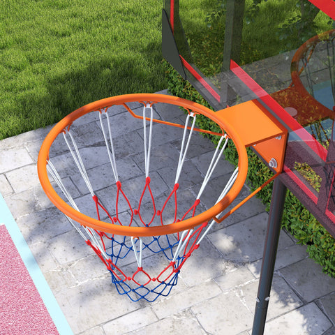 Rootz Children's Basketball Basket - Outdoor Basket - Adjustable Hoop - Height 210-260 cm, Mobile with Wheels, Red - 82cm x 2cm x 53cm