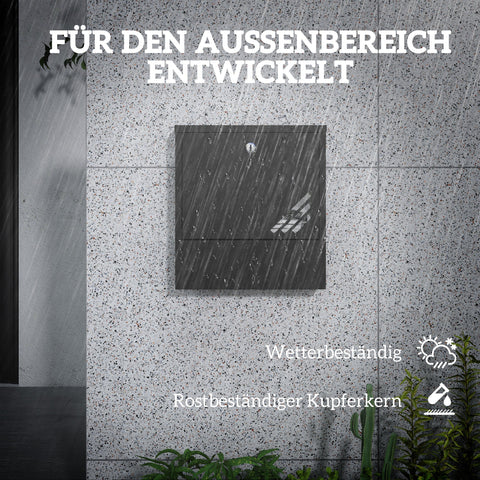 Rootz Black Mailbox with Viewing Window - Wall Mountable - Lockable - Rust & Weatherproof - 30cm x 8.5cm x 32.5cm