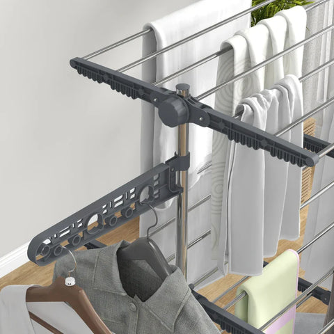 Rootz Clothes Drying Rack - Clothes Airer - Tumble Dryer - 5 levels - Foldable - One-click System - Stainless Steel - Gray - Silver - 142L × 55W × 172H cm