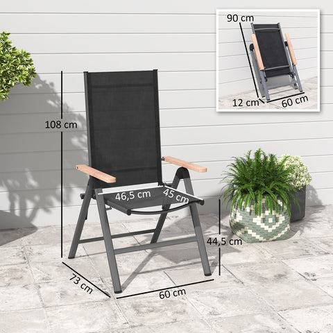 Rootz Steel Garden Chair - Folding Balcony Chair - Armrest Chair - Comfort with Eucalyptus Armrests - 60cm x 73cm x 108cm