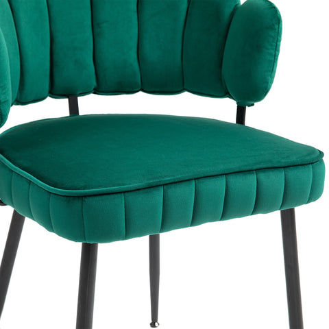 Rootz 2 Piece Set Velvet Dining Chairs - Round Backrest - Upholstered Chairs - Emerald - 58L x 56W x 78H cm - Durable Metal Legs
