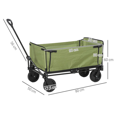 Rootz Foldable Garden Handcart - Transport Cart - Portable Wagon - 130L Capacity - 90cm x 50cm x 60cm - Black & Green