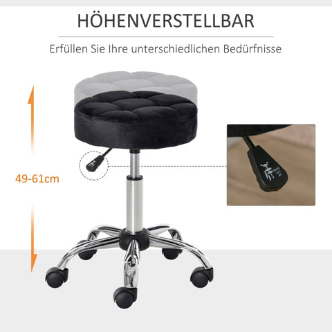 Rootz Salon Stool - Swivel Stool - Velvet Cover - 360 Degree Castors - Height Adjustable - 35cm x 49-61cm - Elegant Design