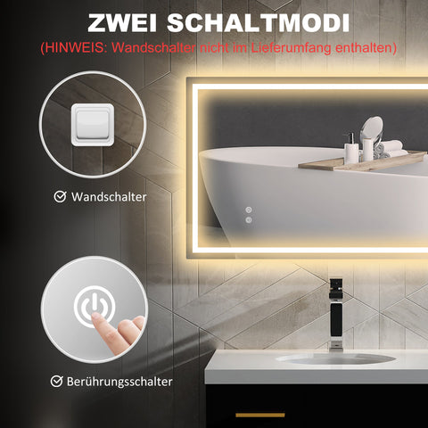 Rootz LED Bathroom Mirror – Vanity Mirror – Illuminated Mirror – Adjustable Brightness, Anti-Fog, Waterproof – 100x60x3 cm