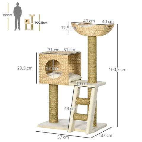 Rootz Cat Tree Scratching Post - Multiple Levels Climbing Tree - Cozy Cat House - Sisal Scratching Posts - Chipboard Frame - 57cm x 37cm x 100.5cm