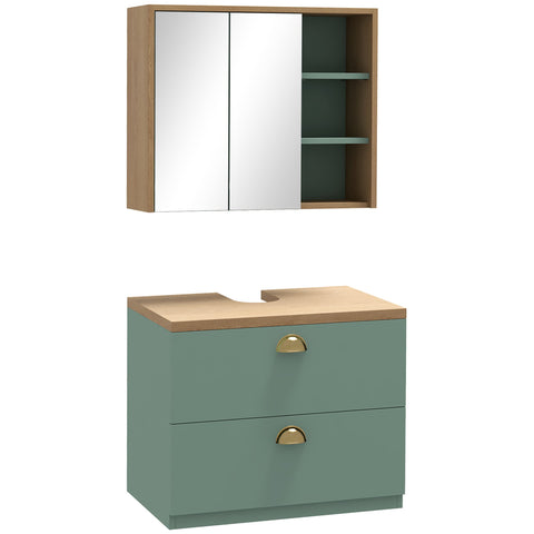 Rootz Bathroom Furniture Set - Scandinavian Design - Vanity Set - Adjustable Shelves - Green Finish - 60W x 40D x 50.5H cm