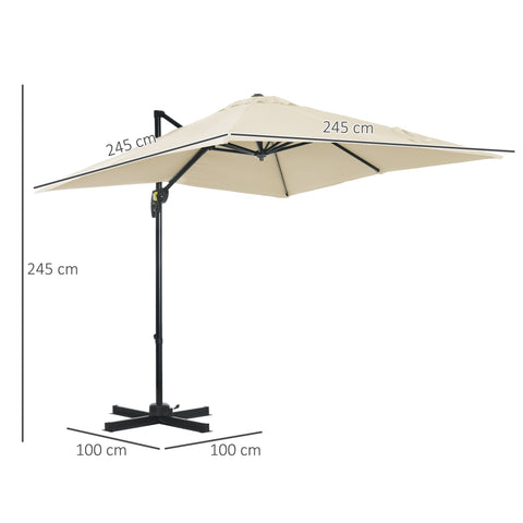 Rootz Offset Square Parasol - Garden Umbrella - Outdoor Shade - UV Protection - 2.45m x 2.45m x 2.45m