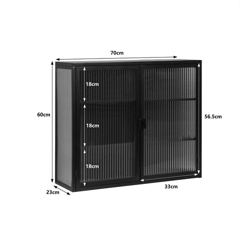 Rootz Modern Wall Cabinet - Storage Cupboard - Display Shelf - Stylish Tempered Glass - 70cm x 23cm x 60cm