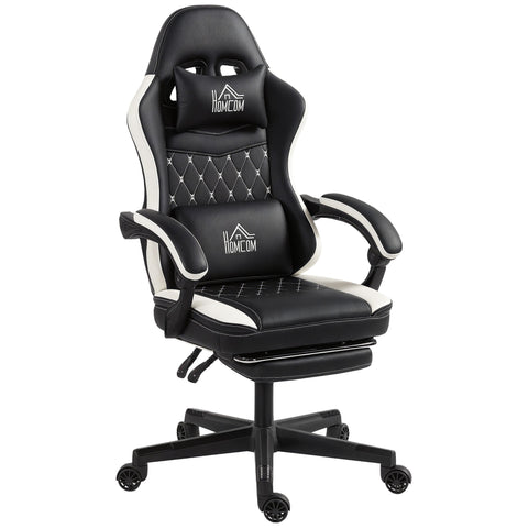 Rootz Gaming Chair with Footrest - Computer Chair - Ergonomic Seat - Stress-Reducing - 62cm x 107cm x 99cm - Black/White
