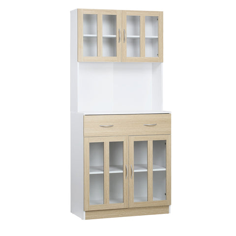 Rootz Tall Kitchen Buffet Cabinet - Dining Room Storage - Glass Door Cupboard - Ample Storage - 80 x 40 x 180 cm