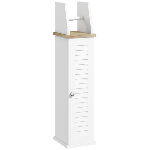 Rootz Bathroom Toilet Paper Holder - Cabinet Organizer - Space-Saver - Height Adjustable Shelf - White - Brown,18 x 20 x 80 cm