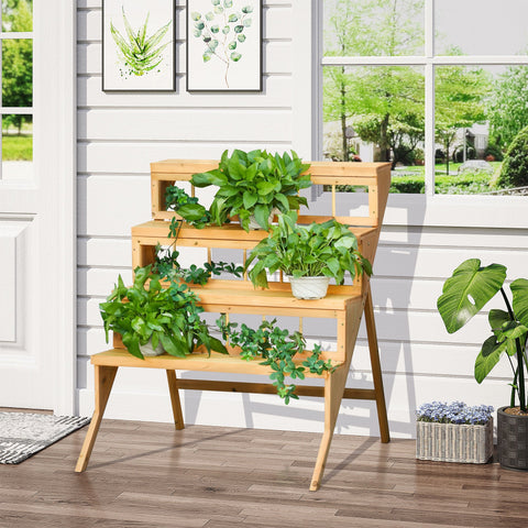 Rootz 4 Level Wood Flower Stand - Plant Shelf - Wooden Plant Ladder - Versatile Indoor/Outdoor Use - 90cm x 84cm x 106cm