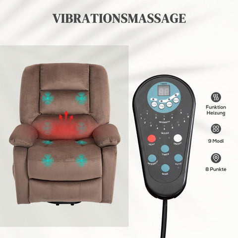 Rootz Electric TV Chair - Recliner Chair - Massage Recliner - Thick Padding - 135° Adjustable Backrest - Footrest - 90W x 93D x 110H cm.
