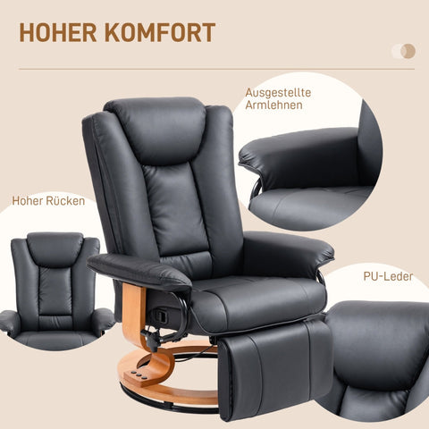Rootz Recliner Chair - TV Armchair - Lounge Chair - Compact Size - 135° Recline - 360° Rotating Base - Faux Leather - 78cm x 88cm x 103cm