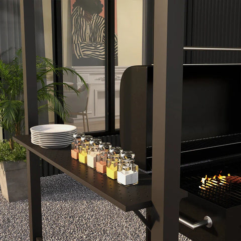 Rootz BBQ Gazebo - 2 Side Shelves - Barbecue Pavilions - BBQ Pavilion - Hooks - Steel Frame - Polyester - Khaki - 1.1 x 2.3m