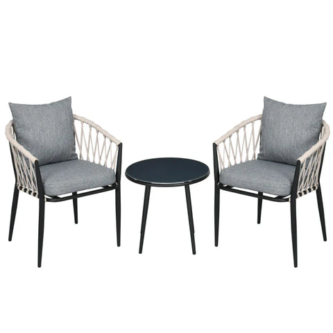 Rootz Garden Furniture Set For 2 People - 1 Table - 2 Chairs With Seat Cushions - Balcony Set - Steel - Gray - Ø50 x 46H cm