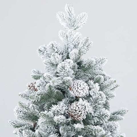 Rootz Artificial Snow Christmas Tree - Indoor Xmas Tree - Pine Cones - Hinged Construction - Flame Retardant - Green - Ø97cm x 180cm