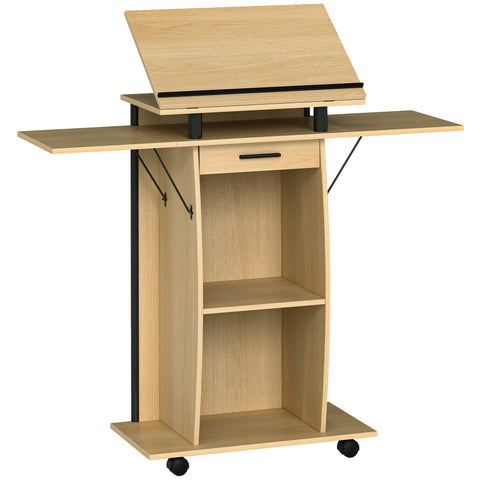 Rootz Rollable Panel Stand - Laptop Table - Standing Desk with Adjustable Wings - Brown Look - 126x37x136 cm - Enhances Workspace Efficiency