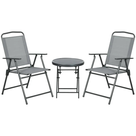 Rootz Outdoor Bistro Furniture Set - Garden Bistro Set - Folding Bistro Set - Tempered Glass - Mesh Fabric - Light Gray - 53.5cm x 64cm x 93cm