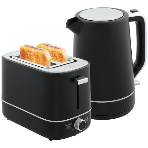 Rootz Kettle & Toaster Set - Breakfast Set Duo - Black, Grey- Quick Heating - Toaster Dimensions 27.2 x 15.6 x 18.5 cm