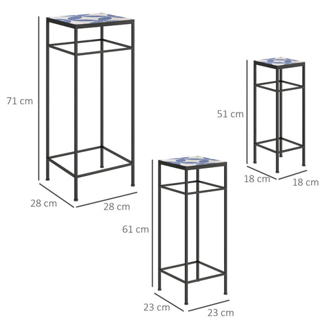 Rootz 3 Piece Plant Stand Set - Flower Display - Exhibition Shelf - Rust-Resistant - 28x28x71cm, 23x23x61cm, 18x18x51cm