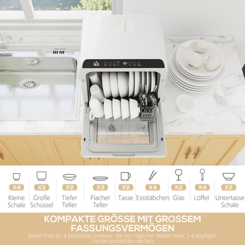 Rootz Table Dishwasher - Mini Dishwasher - Compact Dish Cleaner - LED Display - Hygienic Drying Function - White - 45cm x 45.8cm