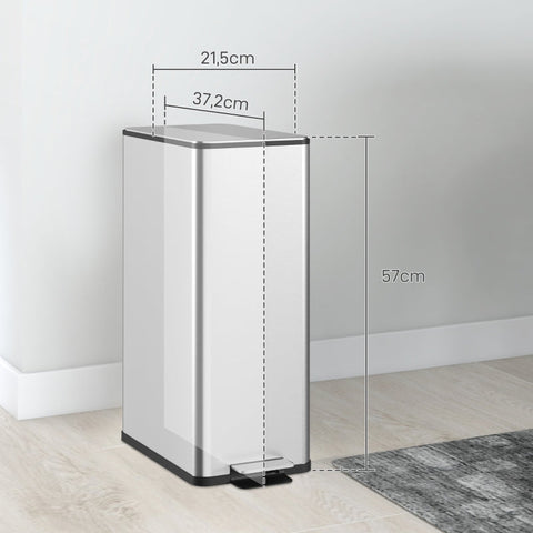 Rootz 20L Trash Can with Lid - Stainless Steel - Fingerprint-Proof - Kitchen Garbage Bin - Odor-Free Closure - 21.5cm x 37.2cm x 57cm