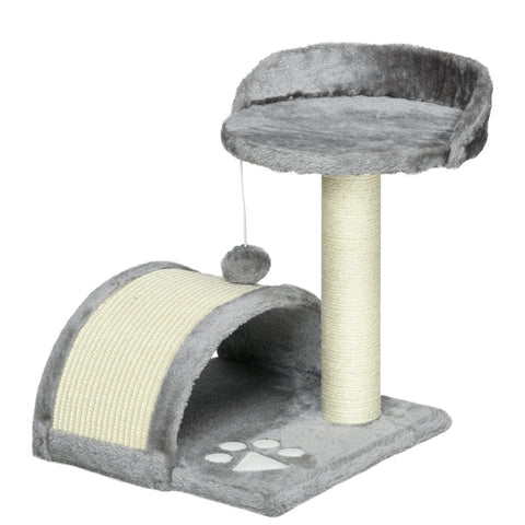 Rootz Small Cat Scratching Tree - Cat Activity Center - Pet Play Tower - Sisal Rope - Plush - 46cm Height - Grey