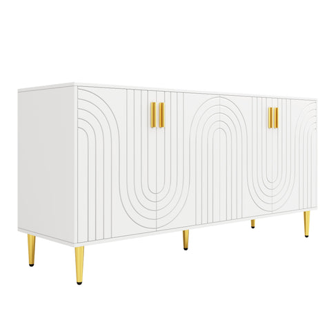 Rootz White Sideboard - Buffet Cabinet - Storage Unit - Elegant Design, Easy Cleaning, MDF, 152cm x 40cm x 75cm
