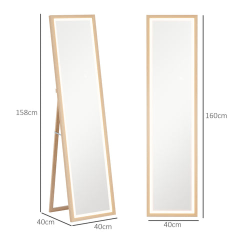 Rootz LED Full Body Mirror - Floor Length Mirror - Dressing Mirror - Dimmable Touch Control - 160 x 40 cm Brown Frame