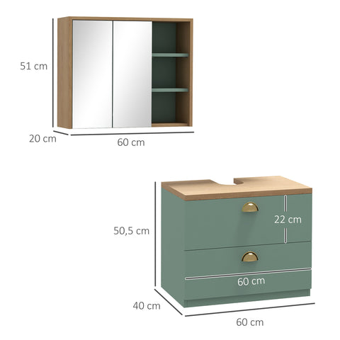 Rootz Bathroom Furniture Set - Scandinavian Design - Vanity Set - Adjustable Shelves - Green Finish - 60W x 40D x 50.5H cm