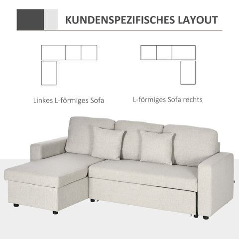 Rootz Corner Sofa Bed - Sleeper Lounge - L-Shaped Sofa - Storage Space - White - 225cm x 140cm x 88cm