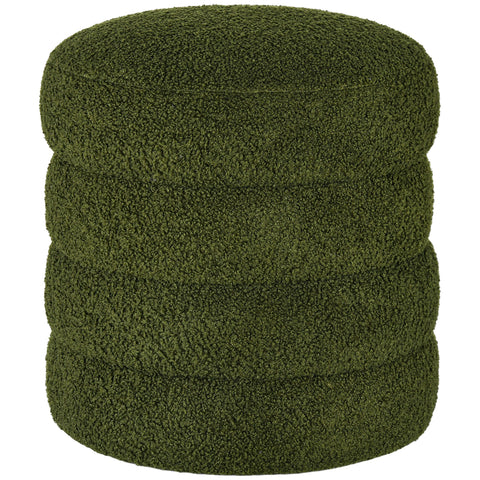 Rootz Round Stool - Ottoman - Footrest - Supports Up to 120kg - Ø40x45H cm - Green Teddyfleece