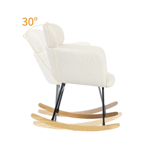 Rootz Elegant White Rocking Chair Set - Glider Chair - Lounge Chair - Ultimate Comfort - 61L x 72.5W x 82H cm - Footstool 52L x 41W x 40H cm
