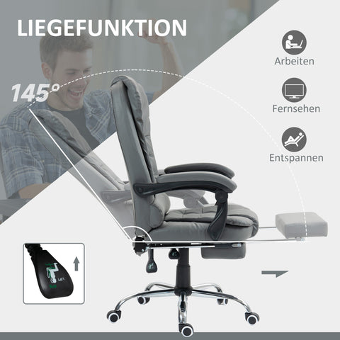 Rootz Office Chair with Footrest - Desk Chair - Adjustable Backrest - Comfort Seating - 64.5cm x 69cm x 117cm - Grey/Black