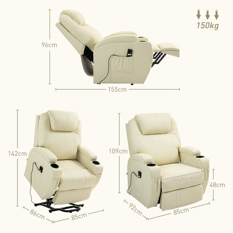 Rootz Electric Recliner Chair - TV Chair - Remote Controlled - Stand-Up Aid - 85cm x 92cm x 109cm
