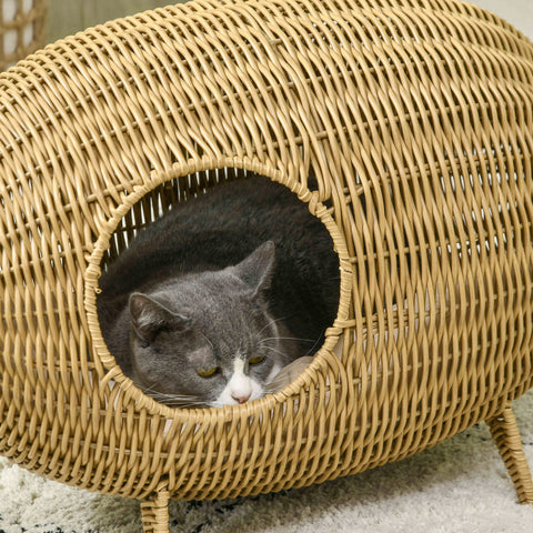 Rootz Elevated Cat Bed - Cozy Basket - Cat Cave - Great Comfort - 55L x 36W x 42H cm Pillow Included
