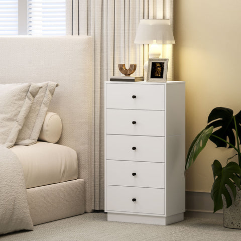 Rootz Chest of Drawers - Sideboard - Storage Cabinet - Modern Elegance in White - Wooden Material - 5 Drawers - 47 x 29 x 95 cm