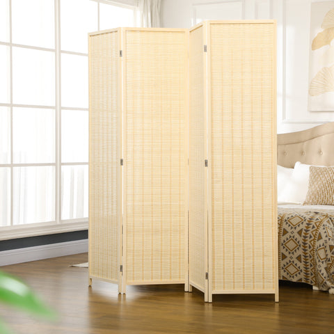 Rootz 4-Piece Room Divider - Privacy Screen - Foldable Partition - Natural Bamboo - 180cm x 180cm - Easy Storage for Living Room, Bedroom