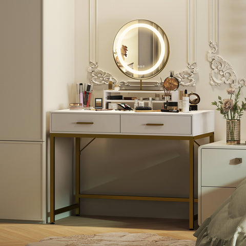 Rootz Cosmetic Table - Dressing Vanity - Makeup Desk - 360° Mirror LED - 100cm x 50cm x 137.5cm - Stylish & Versatile Design