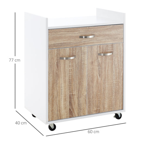 Rootz Kitchen Serving Trolley - Rolling Cart - Mobile Storage - Adjustable Shelf - 60cm x 40cm x 77cm - White Oak Finish