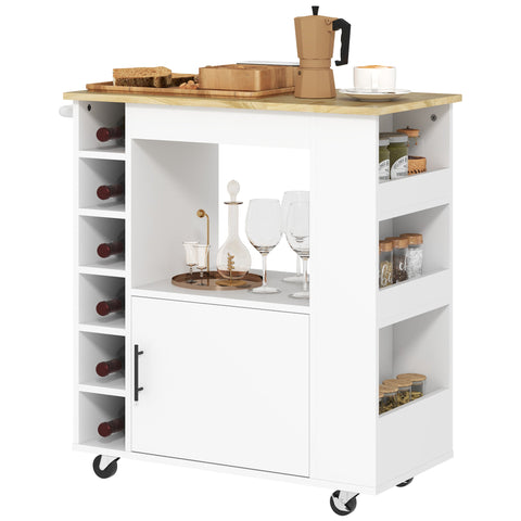 Rootz Kitchen Trolley - Rolling Island - Portable Cart - Wine Racks & Storage - Rubberwood Top - 83L x 40W x 83H cm