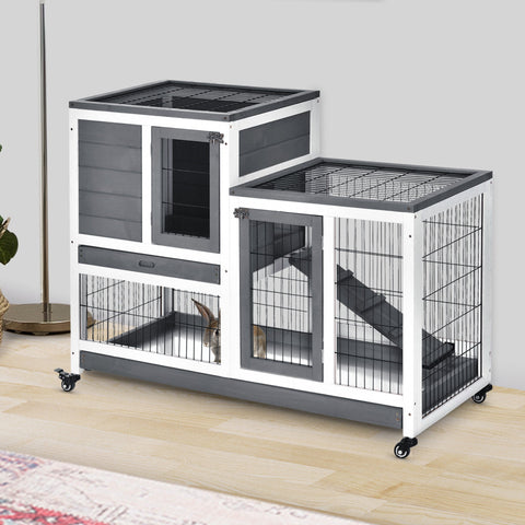 Rootz Rabbit Stable on Wheels - Rabbit Cage - Bunny Hutch - Spacious Comfort - 110cm x 50cm x 88cm
