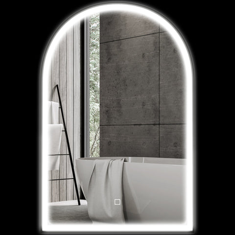 Rootz LED Bathroom Mirror - Wall Mounted - Arch Shape - Anti-Fog - 90cm x 3cm x 60cm - Touch Switch - Aluminum Frame