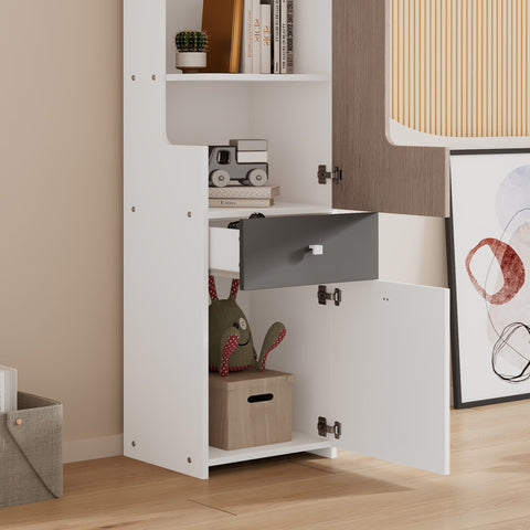 Rootz Tall Bookcase for Teenagers - Storage Shelf - L-Shaped Door - Space-Saving Design - 45x40x184 cm - White