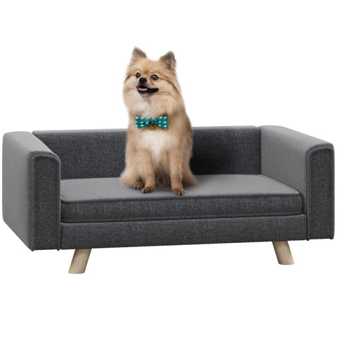 Rootz Pet Sofa - Dog Chair - Plush Lounger - Stylish Appearance - Comfortable Cushion - Wooden Legs - Gray - 86cm x 54.5cm x 34cm