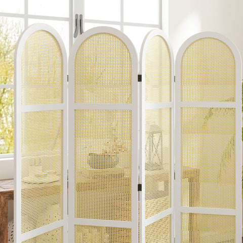 Rootz 4 Panel Paravent - Room Divider - Privacy Screen - Durable Rattan-PP - 160cm x 1.7cm x 170cm - Foldable & Portable